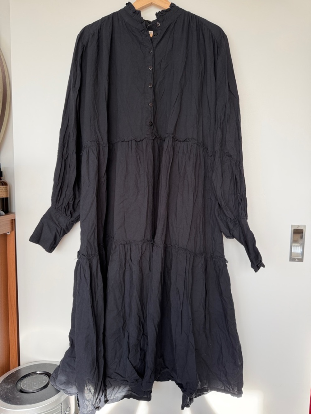 Little Tienda Organic cotton Black Tiered Long-Sleeve Midi Dress